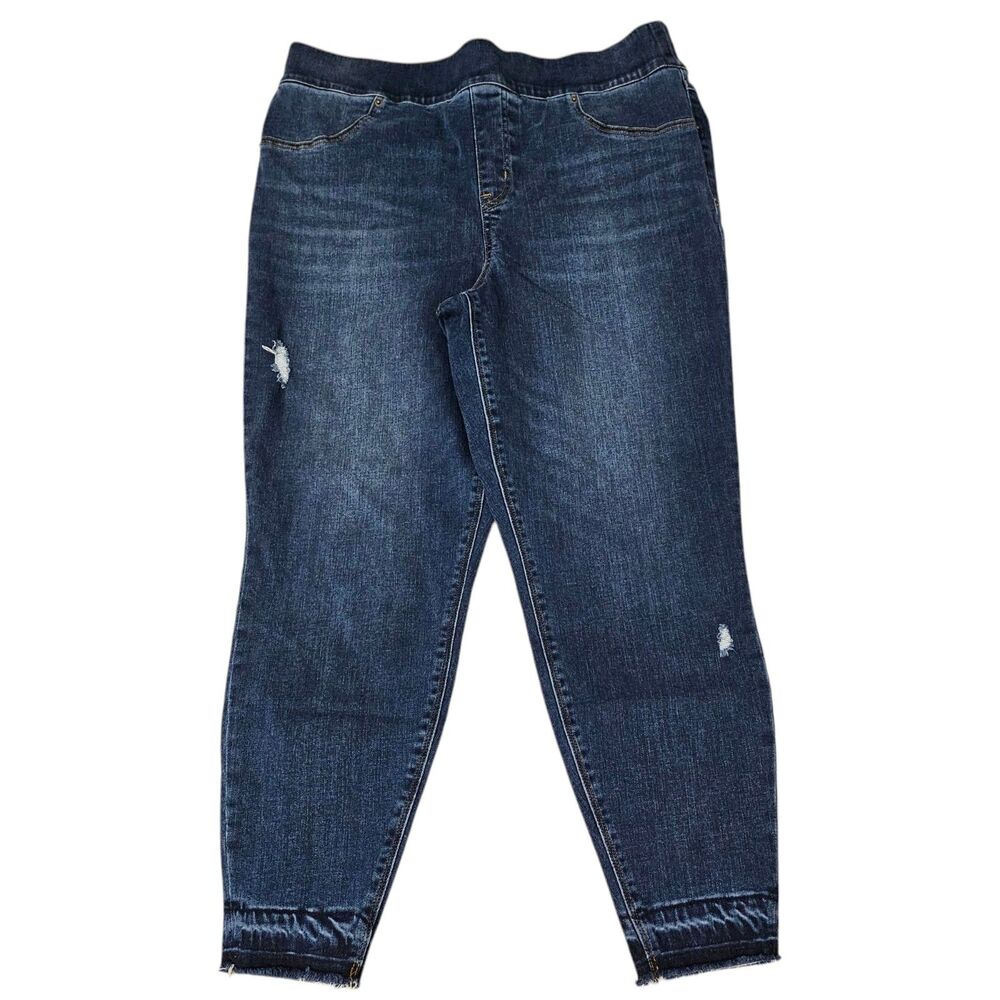 Spanx Jeans 1X Blue Distressed Denim Jegging Frayed‎ Raw Hem Stretch High-Rise